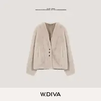 W.Diva【暖月】西班牙进口两面穿V领小美丽奴羊皮毛一体54C223131