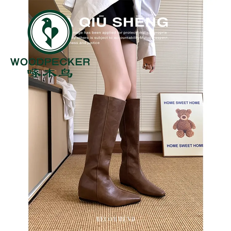 啄木鸟小个子内增高长靴加绒保暖2025年新款显瘦骑士靴百搭直筒靴