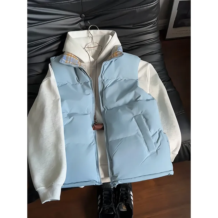 cleanfit格子立领马甲男女保暖外穿坎肩棉服冬季新款宽松休闲外套