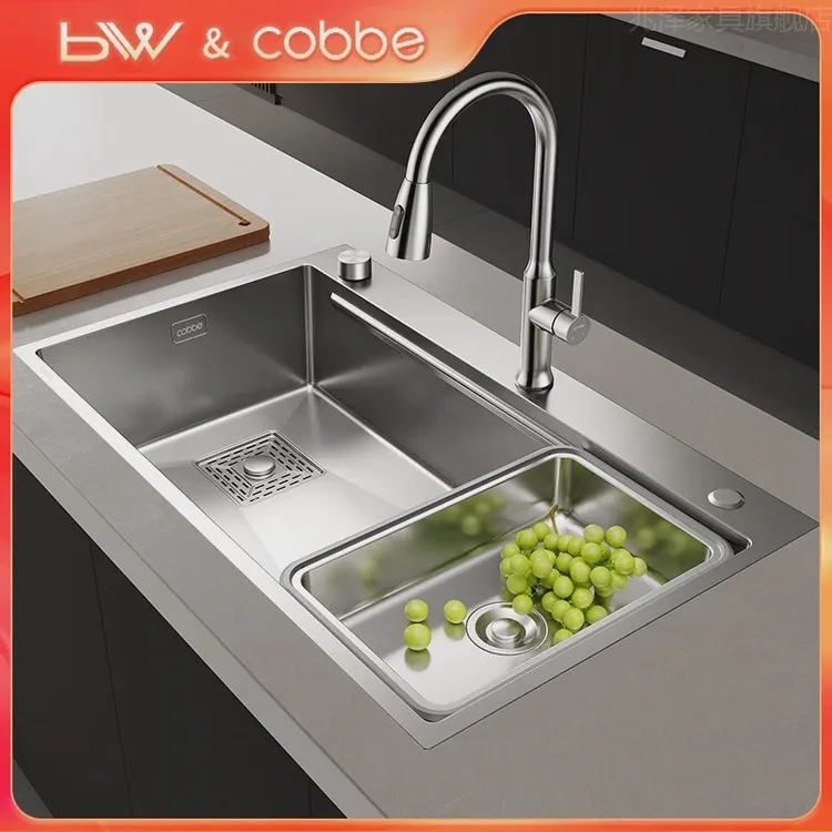 水槽大单槽304不锈钢加厚洗菜盆家用厨房纳米洗碗淘菜水池台下盆
