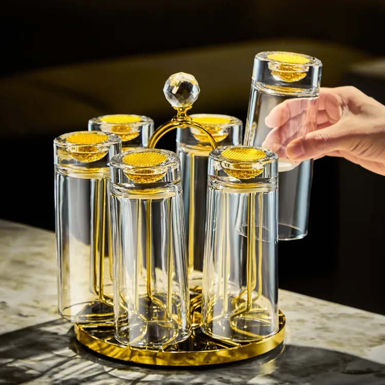 家用耐高温茶水杯轻奢水晶玻璃杯套装加厚水杯茶杯透明客厅绿茶杯