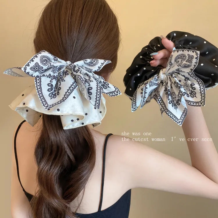 复古腰果花蝴蝶结波点缎面大肠发圈女高级感扎头发大号头绳发饰