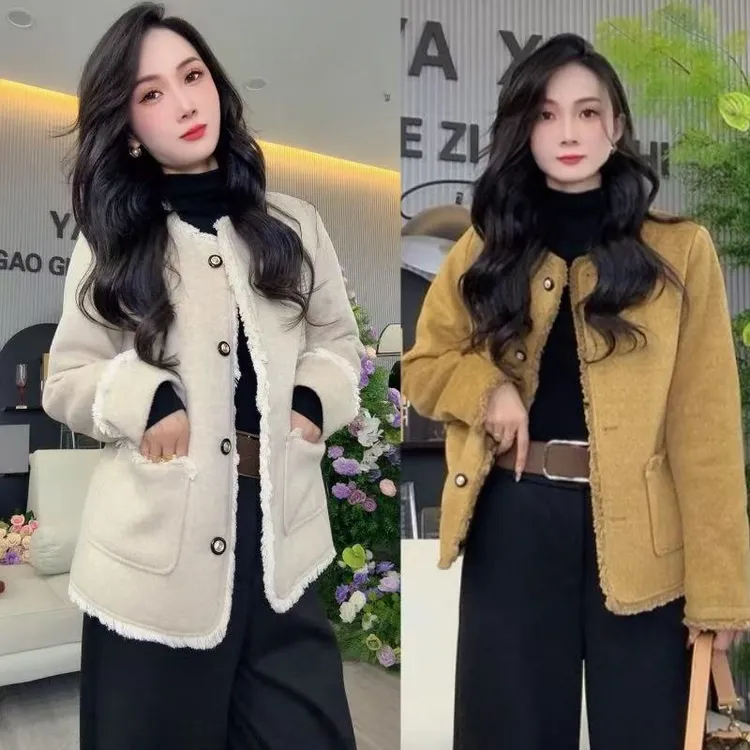 雅希定制~【可甜千金】加棉正肩小香风外套拉毛边修身显瘦上衣