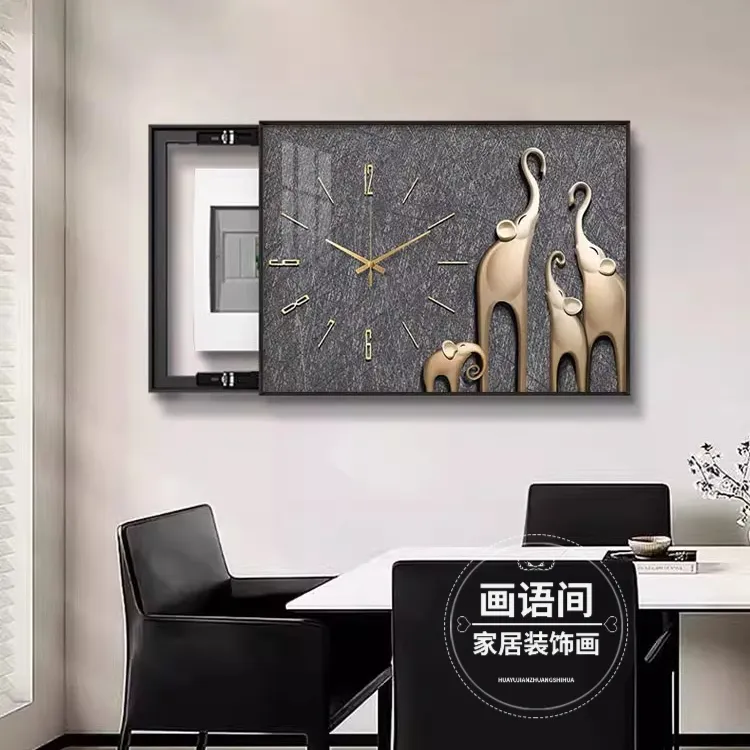 轻奢电表箱装饰画带钟表2025新款配电箱遮挡时钟挂画高级感免打孔