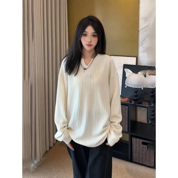【早秋风】肌理感v领长袖t恤男2025秋季新款美式痞帅宽松内搭打底衫