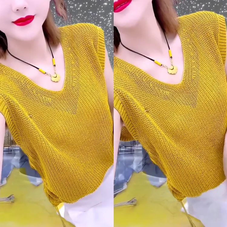 常规短袖厚款镂空针织衫春夏洋气朋克风度假风