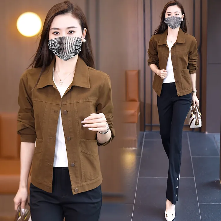 时尚休闲翻领长袖外套女春秋季2025韩板新款设计感网红洋气上衣服
