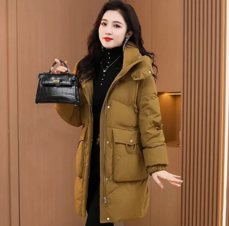 棉服女中长款2025冬季新款棉服时尚洋气宽松百搭遮肉保暖棉袄外套