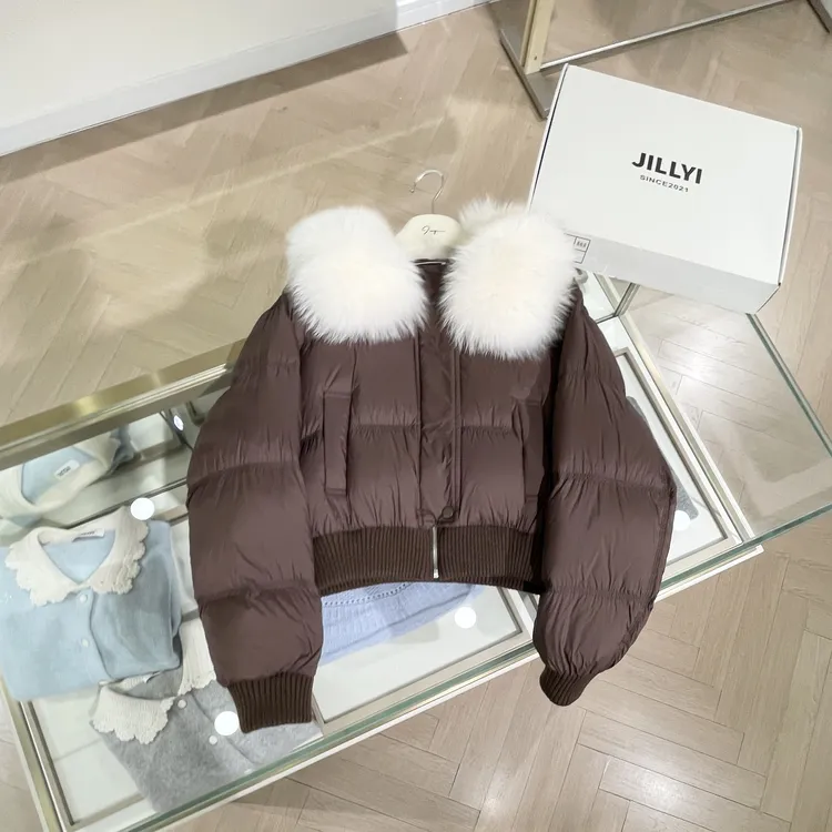 JILLYI【巧克力面包】棕红色毛毛领贵气风时尚羽绒服秋