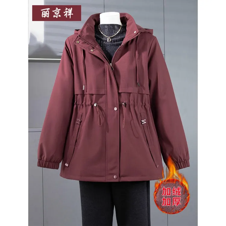 中年妈妈冬装外套加绒加厚派克服中老年女冬季保暖棉袄大码冲锋衣