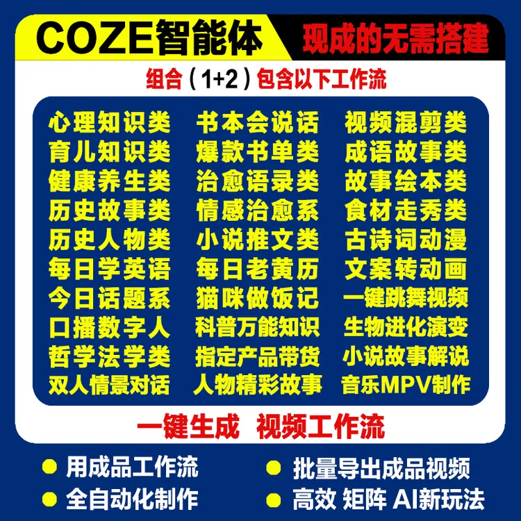 AI智能体扣子成品工作流批量生成短视频快速起号视频制作剪辑剪映商品图