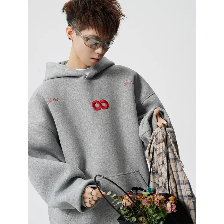 【美式猪鼻8字】 秋冬季卫衣刺绣连帽情侣潮流秋冬撞色字母刺绣卫衣