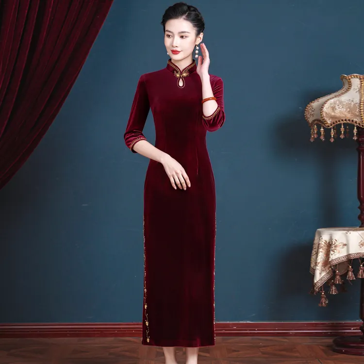 老上海旗袍传统中国风喜妈妈晚礼服婚宴喜婆婆敬酒服连衣裙春秋
