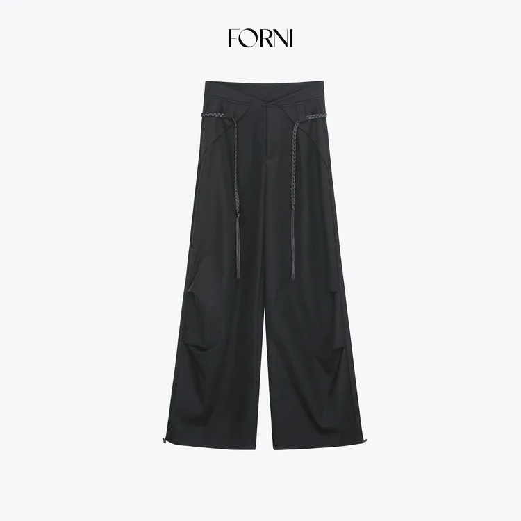 FORNI 私服降落伞  麻辣女兵超酷解构V字腰橡筋束脚工装裤