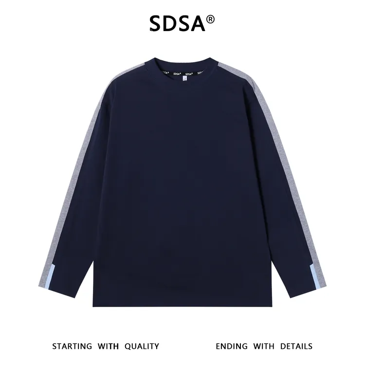 SDSA男士秋冬新款痞帅男装休闲拼色设计圆领长袖T恤舒适宽松上衣