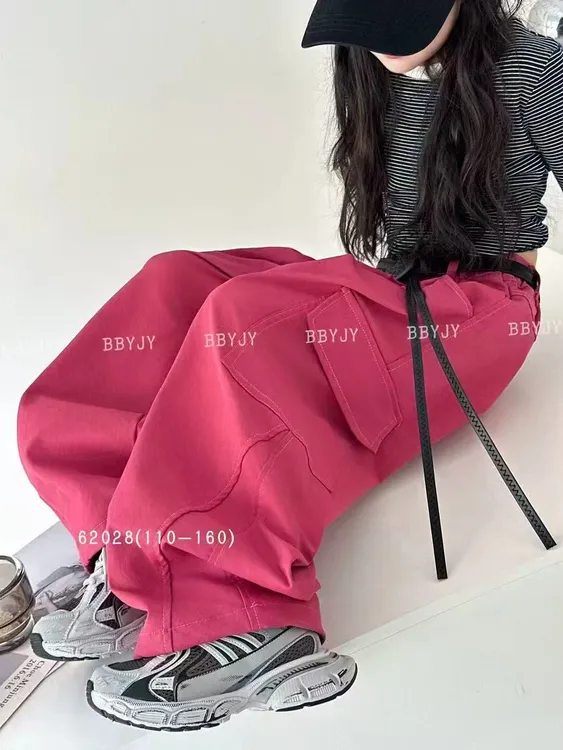 女童休闲纯棉裤子秋款2025新款多巴胺时尚百搭弯刀阔腿裤显瘦