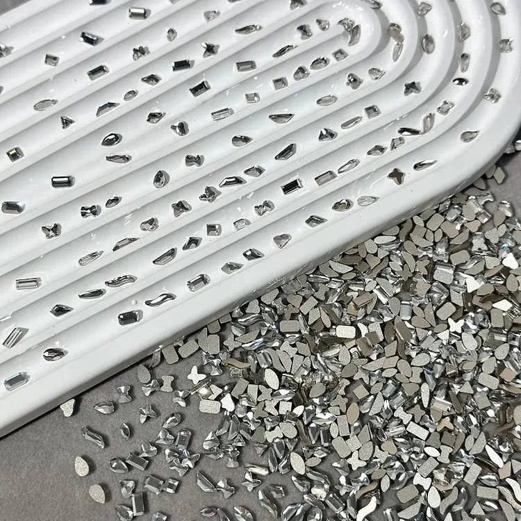 『故人甲』爆闪白色/闪烁白平底钻异形混装K9美甲钻手工DIY饰品钻