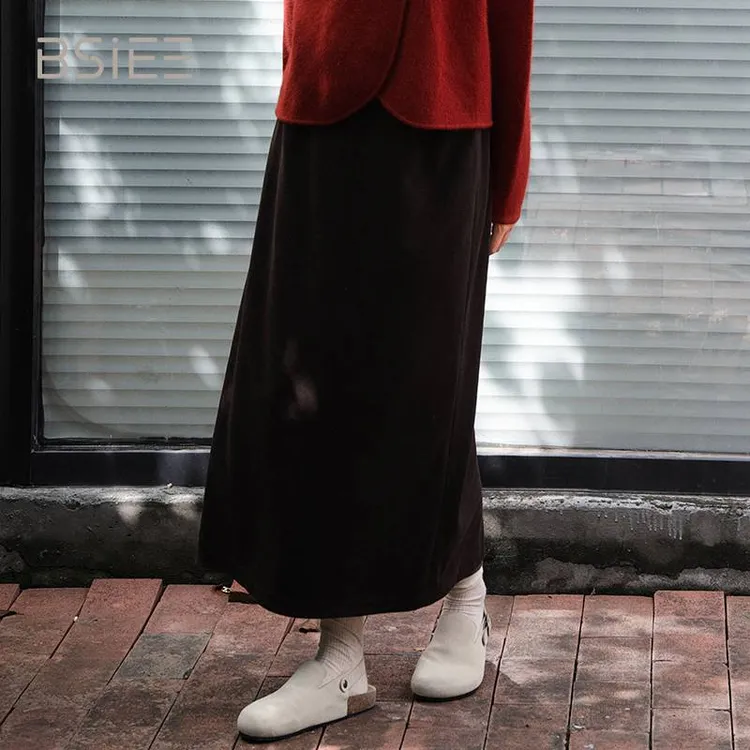 BSIEE简约直身裙春秋冬时尚后开叉设计感半身裙女显瘦百搭中长款