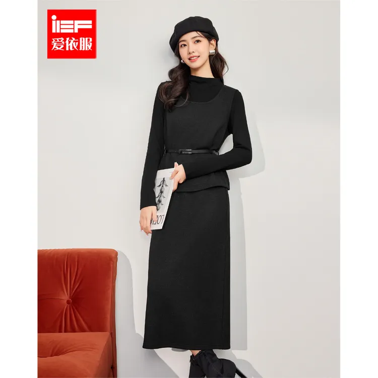 爱依服休闲风时尚高级款小香轻熟风秋冬套装长裙