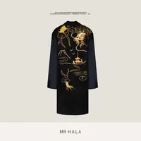 MRHALA 骏龙廓形手工刺绣羊毛真丝镶嵌工艺口袋大衣女 LW52069