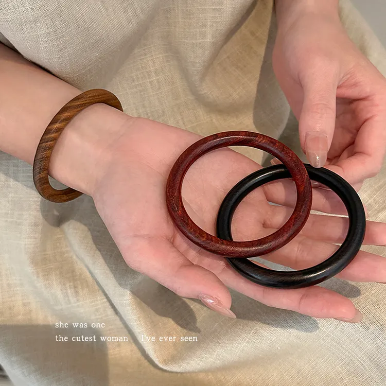 非金属木质手镯 新中式檀木素圈细手镯子手链女手串闭口手环手饰