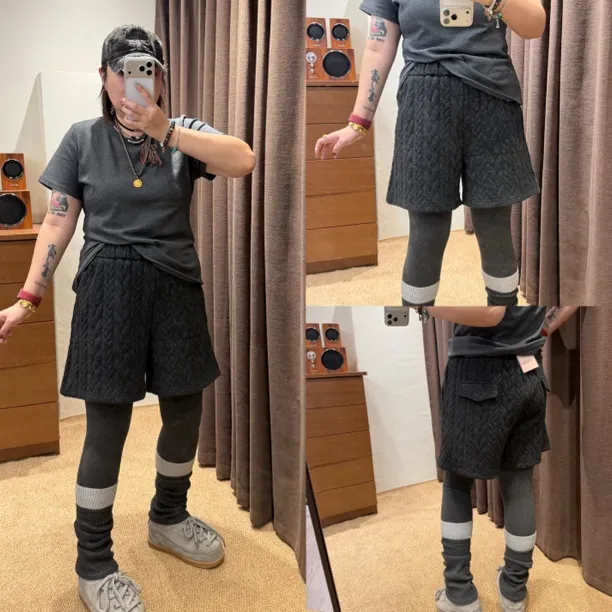 冬季加厚麻花四分阔腿女士短裤百搭显瘦（卡码拍大）