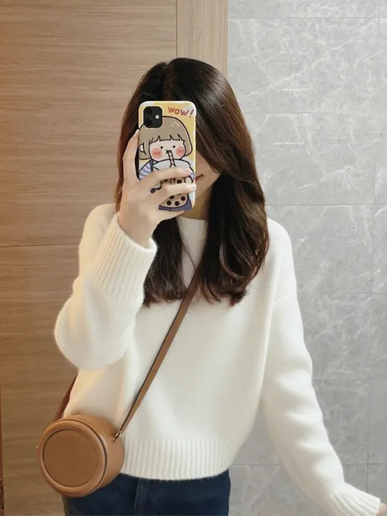 慵懒风韩版软糯套头毛衣女秋冬新款纯色高级感内搭外穿显瘦针织衫