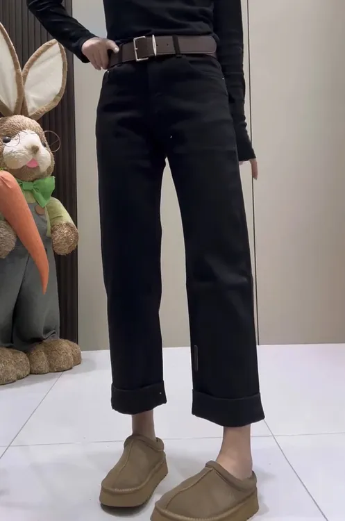 红人上新高腰显瘦弹力加绒加厚修身直筒烟管裤梨形身材显瘦牛仔裤