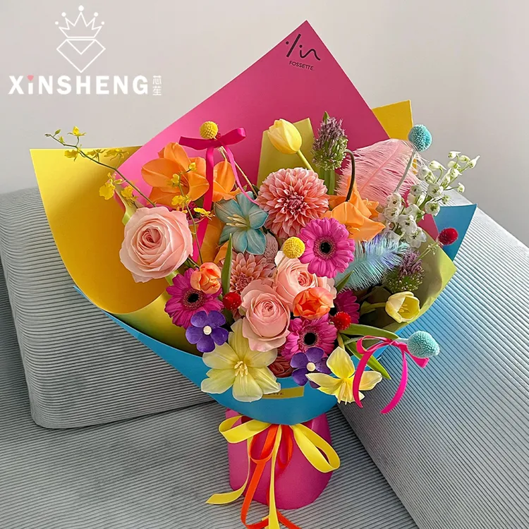 芯苼 新品彩色硬挺牛皮纸高克重花店DIY鲜花束多彩包花纸花艺资材