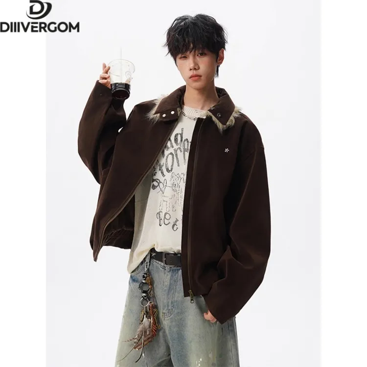 复古美拉德仿麂皮毛领棉服男冬季潮cleanfit高级感宽松棒球服夹克