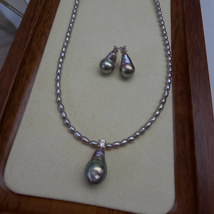 淡水珍珠项链 吊坠 耳饰 耳钉 套装 银配件 怪色戴妃 王妃款项链 