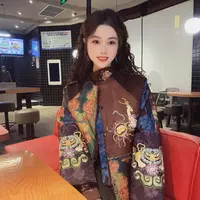 【神鹿】新中式气质复古重工定位刺绣拼接圆领手工扣加厚上衣QMH
