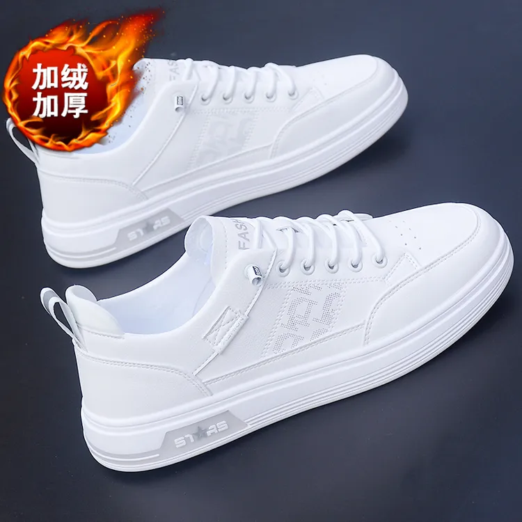 加绒加厚冬季男鞋新款小白鞋白色百搭休闲运动鞋防水板鞋子男潮鞋
