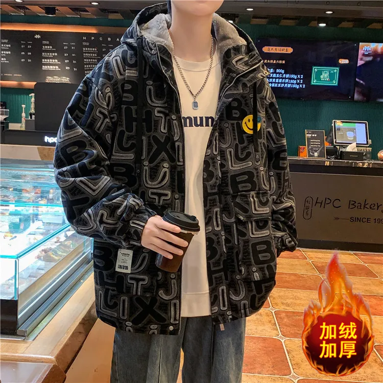 青少年冬季外套加绒加厚保暖派克棉服男童初中学生学院风棉衣男装