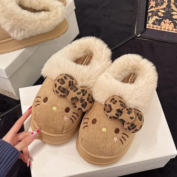 KT猫棉拖鞋女冬季外穿2025新款可爱厚底保暖加绒室内包头毛毛拖鞋