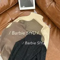 Barbie Siyu【星星衣】99003冬季简约亮片爆闪百搭加绒半高领长袖