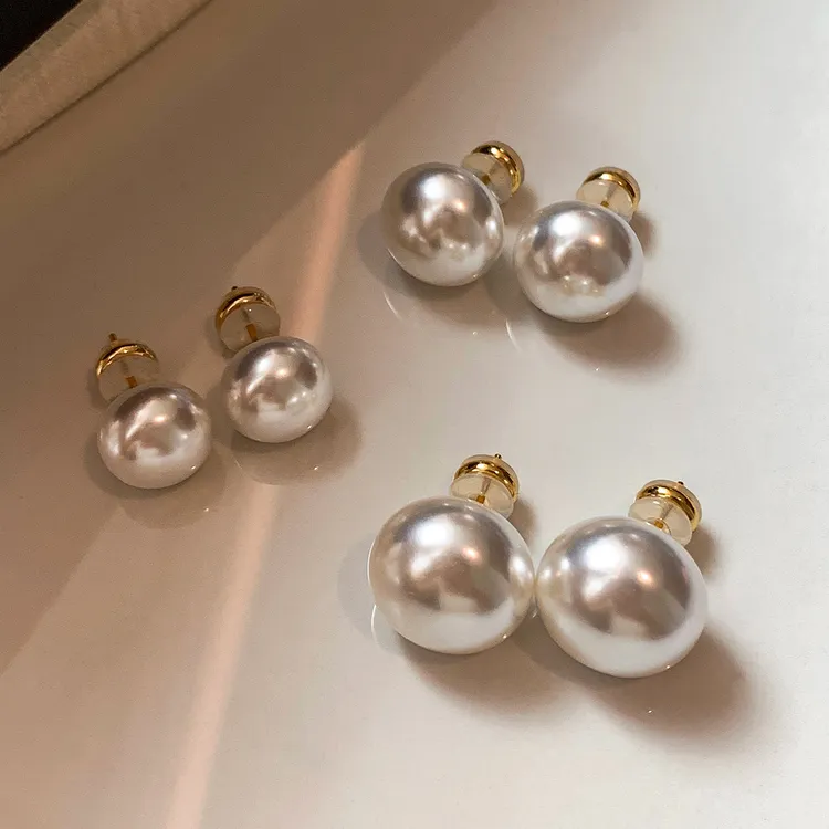 铜合金耳饰 扁圆馒头大珠珠耳钉女2025新款大气高级感耳钉耳饰潮