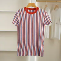 麦迪尚品【崔】50512114时尚百搭条纹短袖针织衫夏季女装专柜撤柜