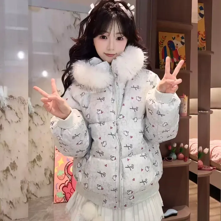 31棉服女冬季新款毛领连帽短款棉衣棉袄小个子加厚外套