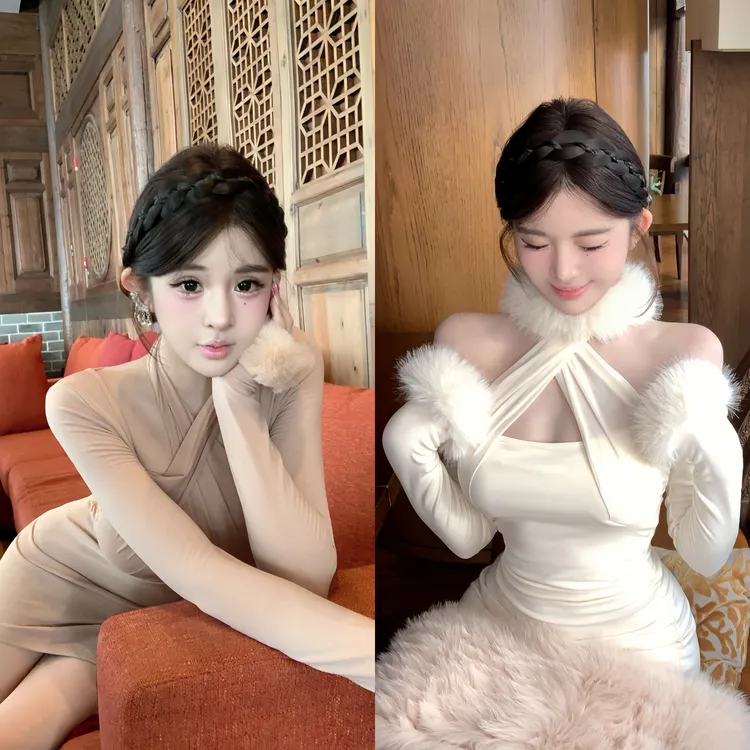 天鹅er【天使蜜语】显瘦气质百搭修身白色连衣裙E25Q10446