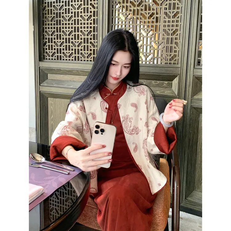 凌茜恣禾【锦鲤】国风新中式杏棉绣花外套温婉优雅高级感上衣外套