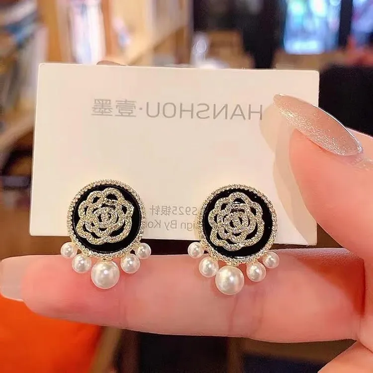 铜合金锆石耳饰 新款感轻奢气质玫瑰花耳环时尚耳饰品百搭个性S92