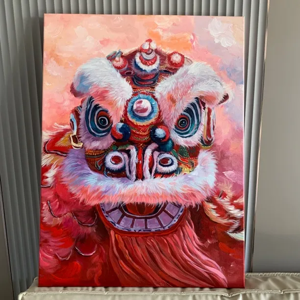 布艺丙烯油画《醒狮》系列