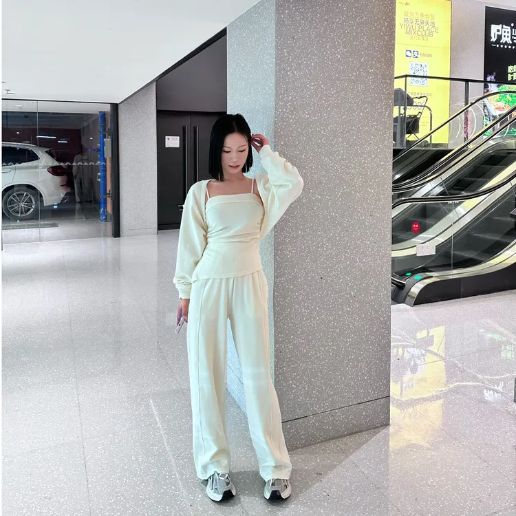 不规则下摆开收腰披肩吊带套装夏季新款纯欲风辣妹高腰阔腿裤