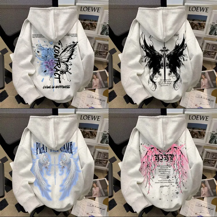 重磅美式复古高街印花连帽卫衣男青少年秋冬欧美潮牌潮流宽松外套