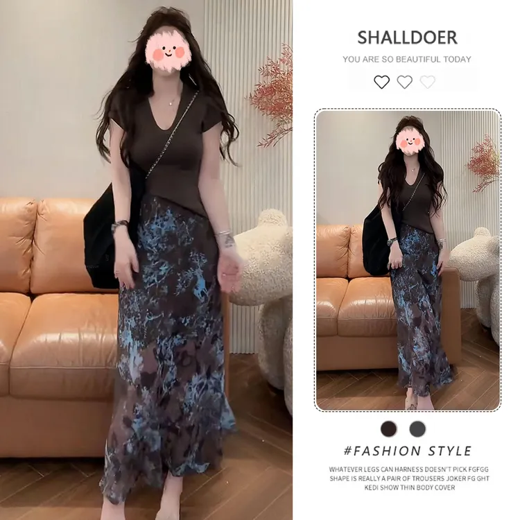 2025夏季圆领纯色无袖上衣高腰印花设计感休闲裤套装女时尚两件套