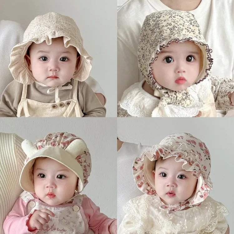 婴儿帽子春秋防风保暖纯棉护耳帽可爱新生儿宫廷女宝宝卡通包头帽