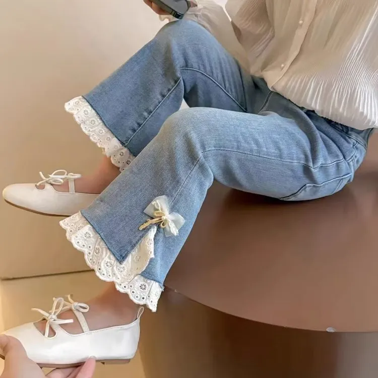 【热推爆款】女童牛仔裤春秋2025新款洋气喇叭裤时髦儿童宝宝长裤春