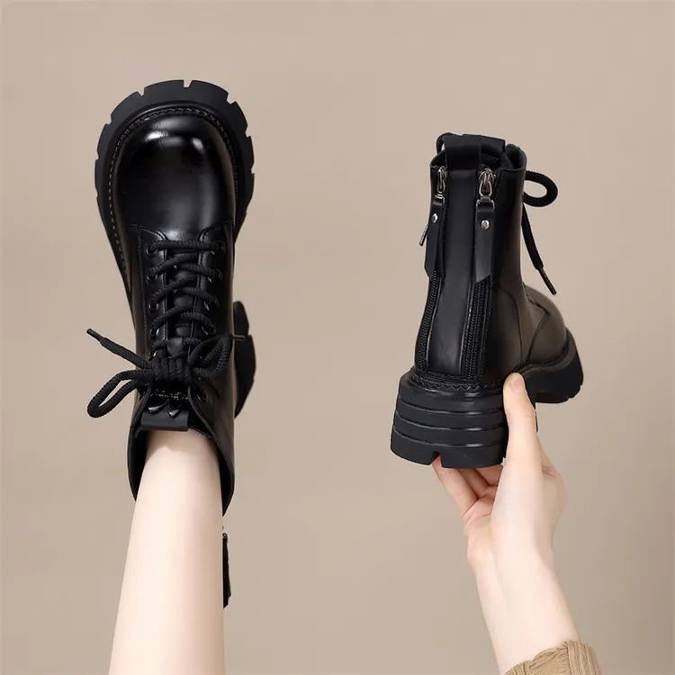 厚底增高马丁靴女款2025新款冬季英伦风瘦瘦靴加绒后拉链超火短靴