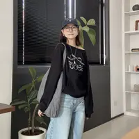 【丽姐女装】蝴蝶结一字领｜早秋C位 温柔气质露肩全棉水洗卫衣W0551